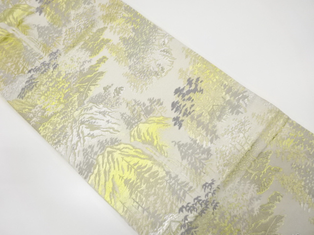 滝に笹・風景模様織り出し袋帯